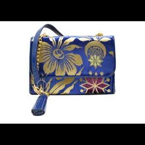 Tory Burch Blue and Gold Floral Crossbody Bag